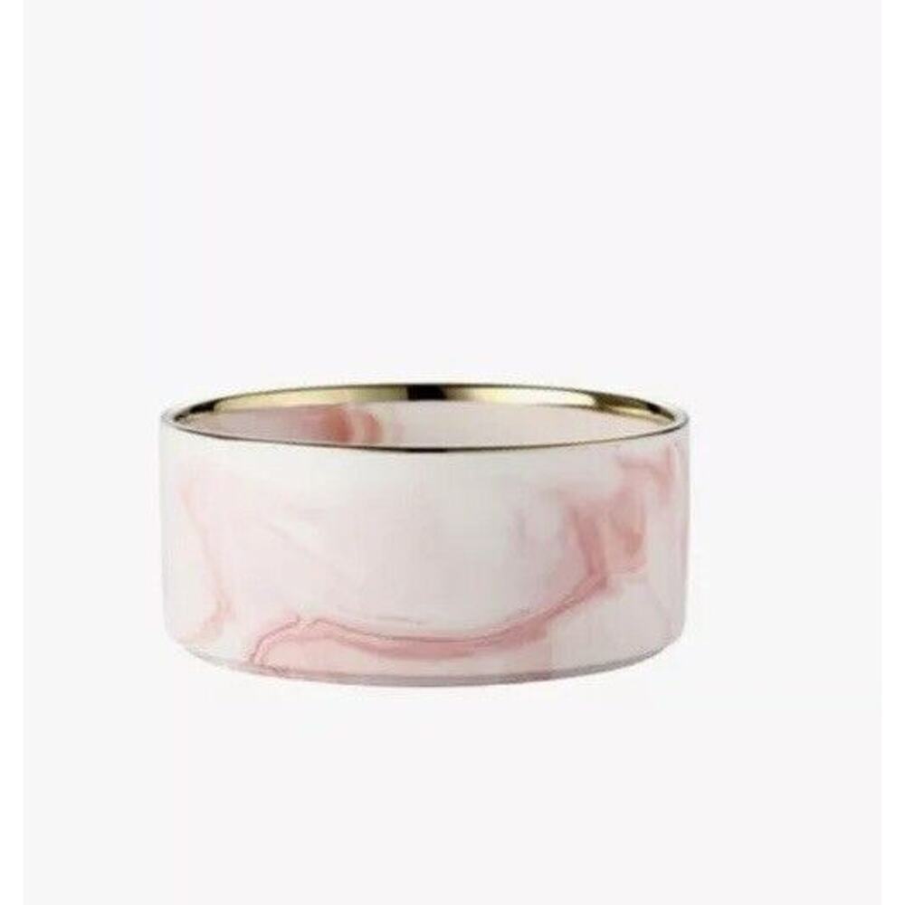 Pink White Marble Swirl Pet Bowl Water Food Dog Set Ceramic - Picture 4 of 7